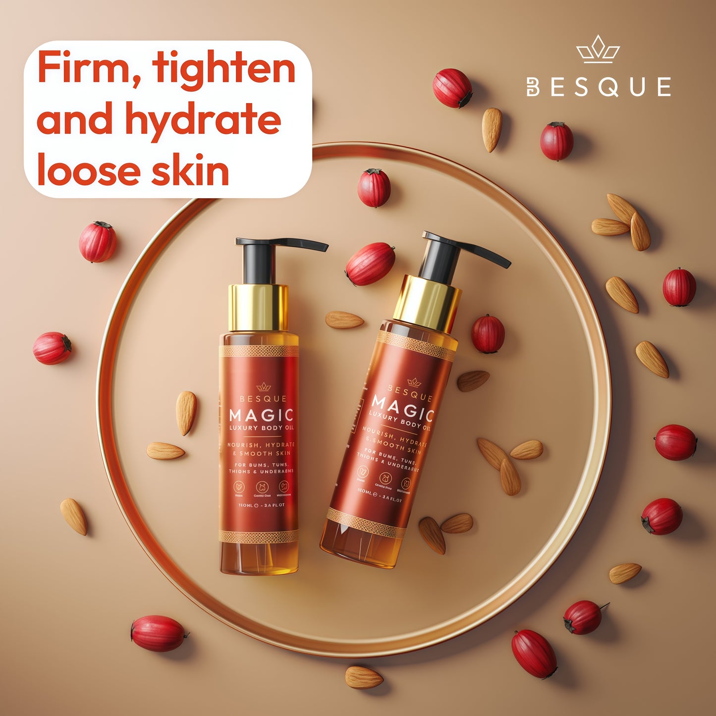 Besque Magic Body Oil, 3.4 FL OZ, After Shower Body Oil For Women, Hydrating Skin Care For Full Body That Plumps, Tightens, and Firms Skin With Natural Ingredients, Luxury Spa Gifts